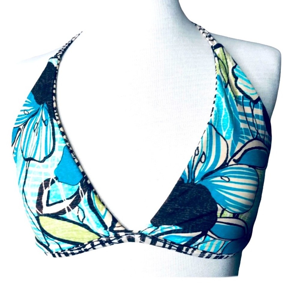 Reversible turquoise Art Deco padded bikini top L - Picture 7 of 13